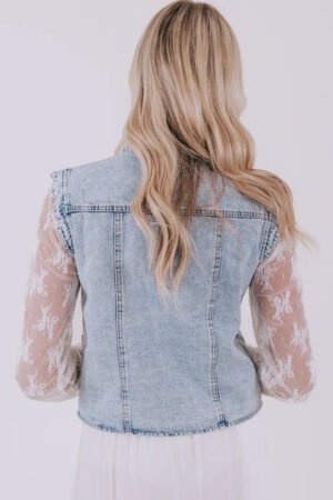 Beau Blue Scalloped Trim Patch Pocket Button Front Denim Vest - Image 2