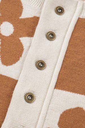 Thai Curry Flower Plaid Henley Baggy Sweater - Image 7
