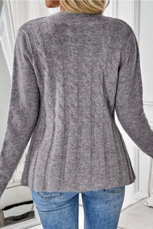 High Cable Knit Cardigan Sweater - Image 2
