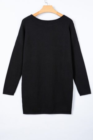 Black Asymmetric Neck Batwing Sleeve Shift Mini Sweater Dress - Image 10