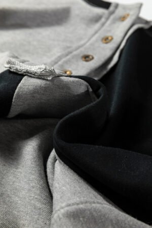 Color black Colorblock Henley High Low Oversize Sweatshirt - Image 10