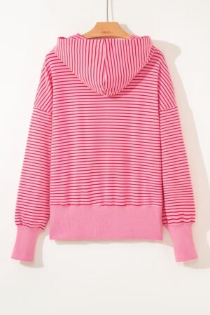Rose Stripe Thumbhole Side Slits Drop Shoulder Loose Fit Hoodie - Image 6