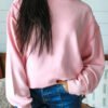 Pink Horizontal Ribbed Exposed Seam Detail Long Sleeve Top
