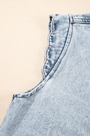 Beau Blue Scalloped Trim Patch Pocket Button Front Denim Vest - Image 9