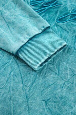 Sea Green saved by grace Letter Embroidery Mineral Wash Loose Sweatshirt - Image 4