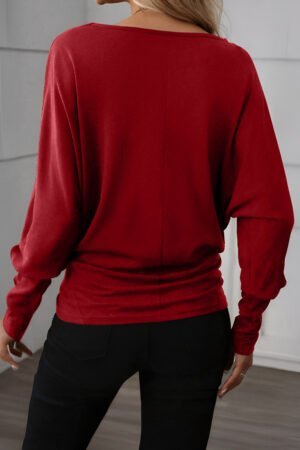 Red Dahlia Solid Color Extended Cuffs Long Sleeve Top - Image 2