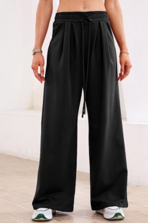 Dear Lovers Black Tied Elastic High Waist Pleated Detail Solid Sweatpants - Image 4