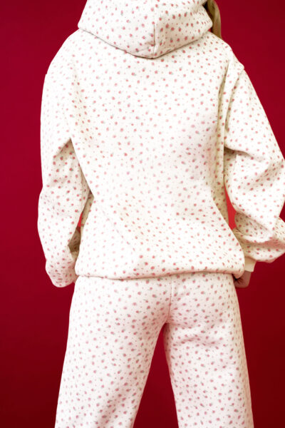 Pink Floral Print Kangaroo Pocket Hoodie Sheath Sweatpants Set