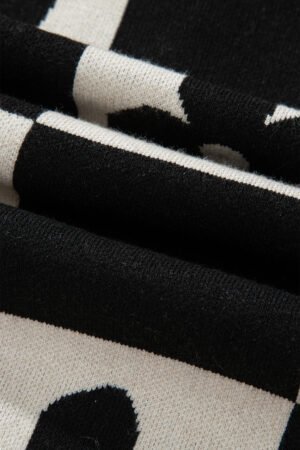 Black Flower Plaid Henley Baggy Sweater - Image 12