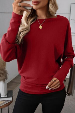 Red Dahlia Solid Color Extended Cuffs Long Sleeve Top - Image 4