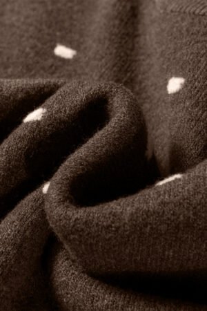 Coffee Dotted Print Ribbed Edge Knit Sweater - Image 9