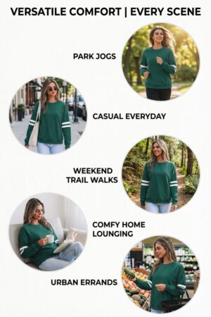 Evergreen Varsity Striped Detail Drop Shoulder Oversized Sweatshirt - Image 10