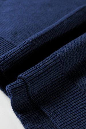Dirty blue Solid Color Front Seam Drop Shoulder Loose Sweater - Image 6