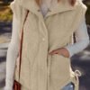 Beige Faux Fur Snap Button Front Knot Side Plush Vest with Pockets