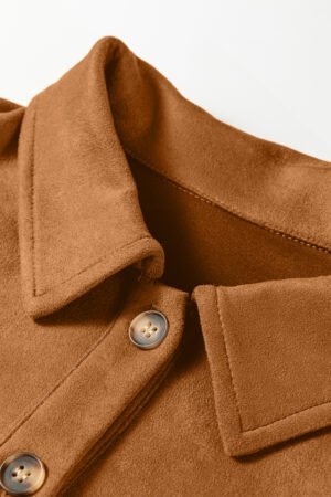 Thai Curry Solid Color Faux Suede Hollowed Detail Retro Style Jacket - Image 3
