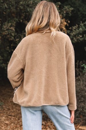 Alternative view of Casual Leopard Print Accent Plush Jacket with Pockets