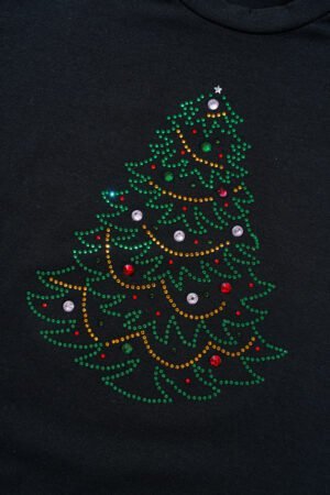 Black Rhinestone Christmas Tree Round Neck Graphic Tee - Image 7