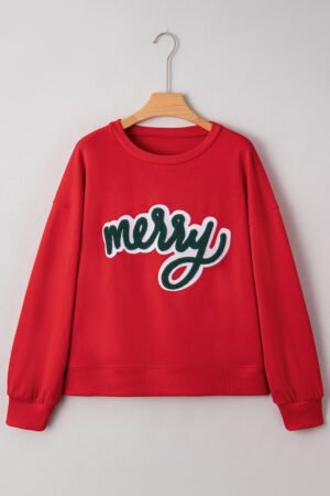 Fiery Red Merry Script Holiday Christmas Graphic Sweatshirt - Image 5