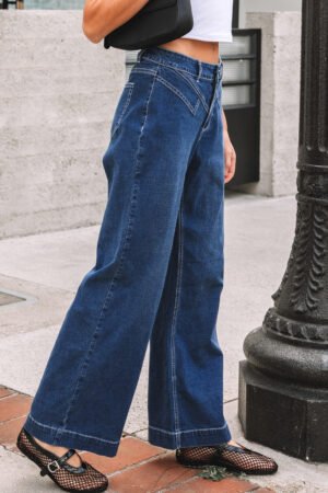 Sail Blue Stitched Waist Detail Loose Cuffed Jeans - Image 3