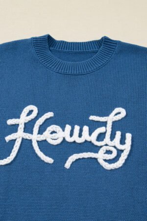 Dusk Blue Howdy Embroidered Graphic Western Sweater - Image 7