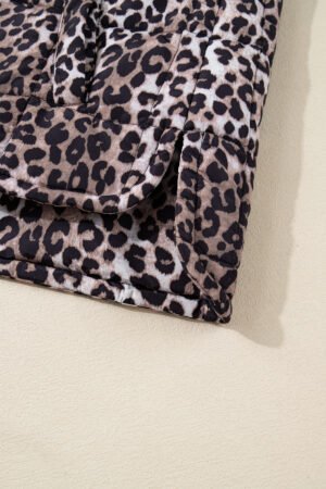 Brown Leopard Quilted Full Zipper Casual Puff Vest - Image 7