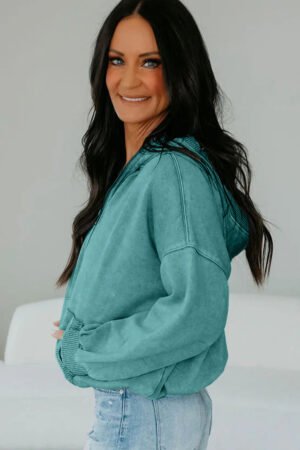 Canton Half Zip Kangaroo Pocket Mineral Wash Baggy Hoodie - Image 3