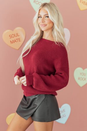 Red Dahlia Ribbed Knit Ribbon Knot Backless Drop Shoulder Sweater - Image 14