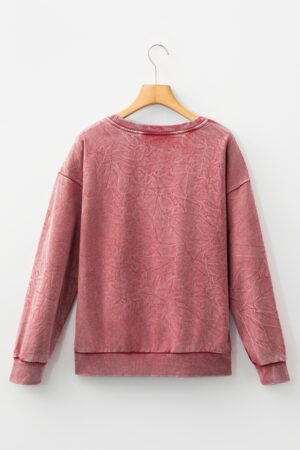 Mineral Red saved by grace Letter Embroidery Mineral Wash Loose Sweatshirt - Image 6