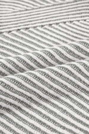 Medium Grey Striped Print Ribbed Knit Boat Neck Baggy Sweater - Image 8