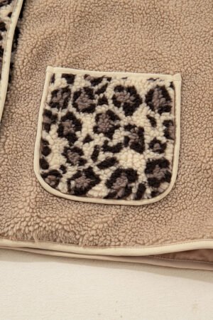 Casual Leopard Print Accent Plush Jacket with Pockets - Image 8