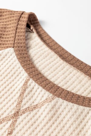 Camel Waffle Color Block Raglan Sleeve Top - Image 7