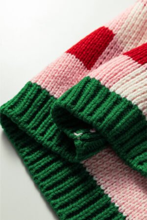 Pink Plaid Knit Bow Knot Decor Open Front Sweater Cardigan - Image 8