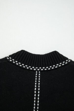 Black Contrast Trim Button up Sweater Cardigan - Image 6