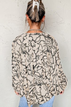 Alternative view of Gray Morn Floral Print Batwing Sleeve Buttoned Loose Fit Shirt