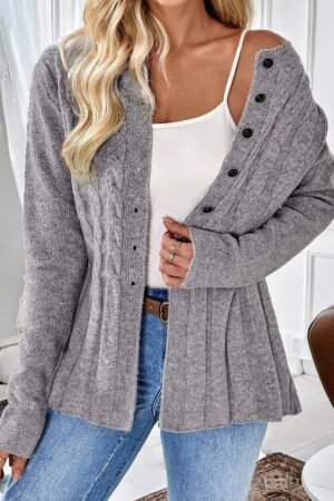 High Cable Knit Cardigan Sweater - Image 3