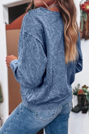 Real Teal saved by grace Letter Embroidery Mineral Wash Loose Sweatshirt - Image 2