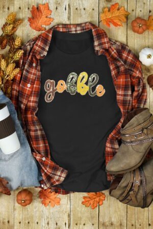 Black gobble Sequin Letter Graphic Thanksgiving T Shirt - Image 7
