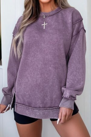 Valerian Mineral Wash Exposed Seam Side Slit Sweatshirt - Image 3