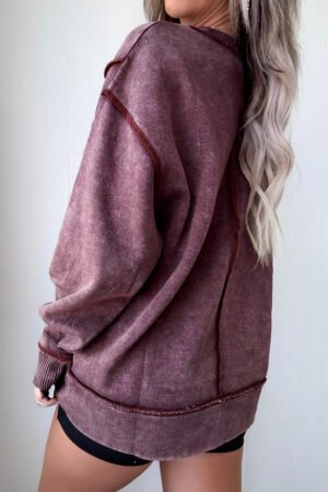 Red Sandalwood Mineral Wash Exposed Seam Side Slit Sweatshirt - Image 2