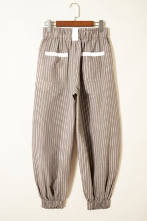 Brown Stripe Drawstring Cargo Jogger Pants with Pockets - Image 5