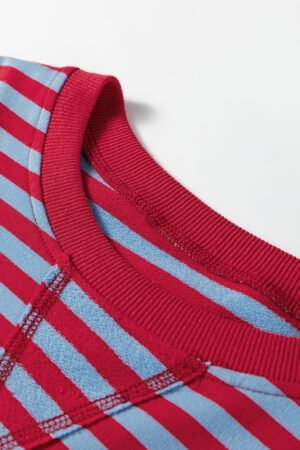 Red Stripe Exposed Seam Contrast Ribbed Trim Oversize Sweatshirt - Image 3