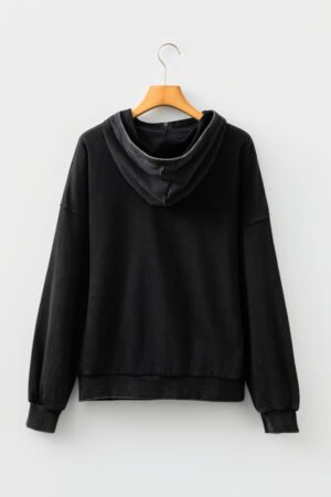Black Half Zip Kangaroo Pocket Mineral Wash Baggy Hoodie - Image 6