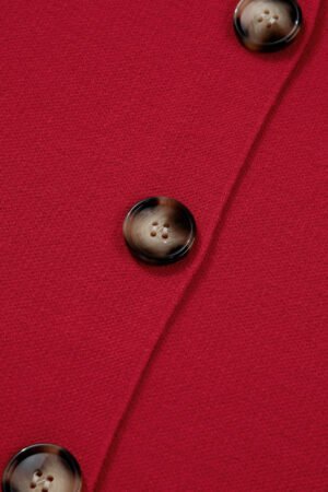 Fiery Red Collared Button Front Wrapped Cardigan Jacket - Image 8