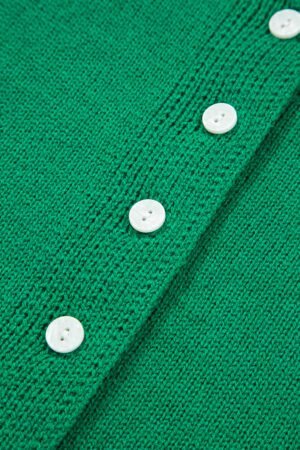 Bright Green Solid Color Knit Button Drop Shoulder Sweater Cardigan - Image 8