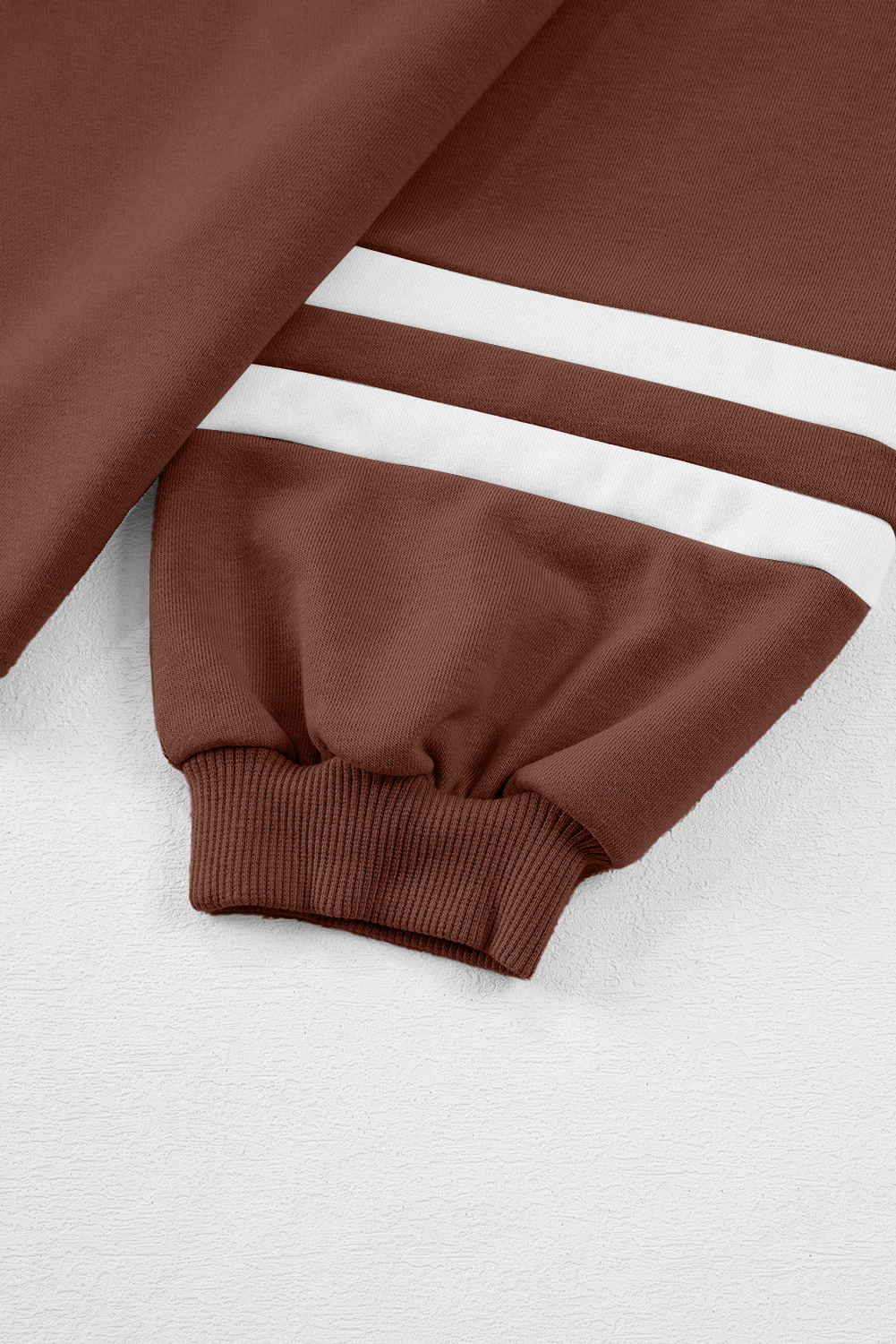 Chestnut Varsity Stripe Patchwork Puff Sleeve Pullover Drawstring Wide Leg Pant Set Chestnut Varsity Stripe Patchwork Puff Sleeve Pullover Drawstring Wide Leg Pant Set