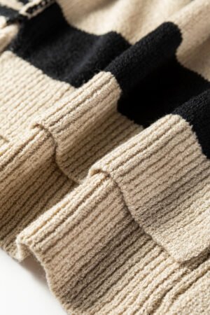 Black Stripe Drop Shoulder Sleeve Patchwork Baggy Sweater - Image 12