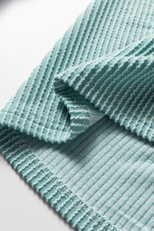 Light Blue Oversized Twist Ribbed Collared Henley Top with Roll up Sleeve - Image 12