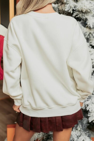 Alternative view of White Christmas Tree Ribbon Bow Printed Drop Shoulder Sweatshirt