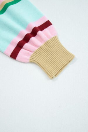 Multicolour Striped Knit Ribbed Trim Boxy Fit Cropped Sweater - Image 7