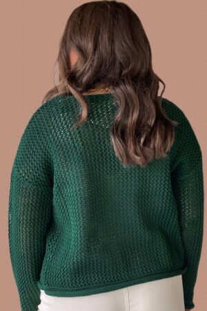 Blackish Green Plus Size Golden Accent Buttons Short Sweater Cardigan - Image 2